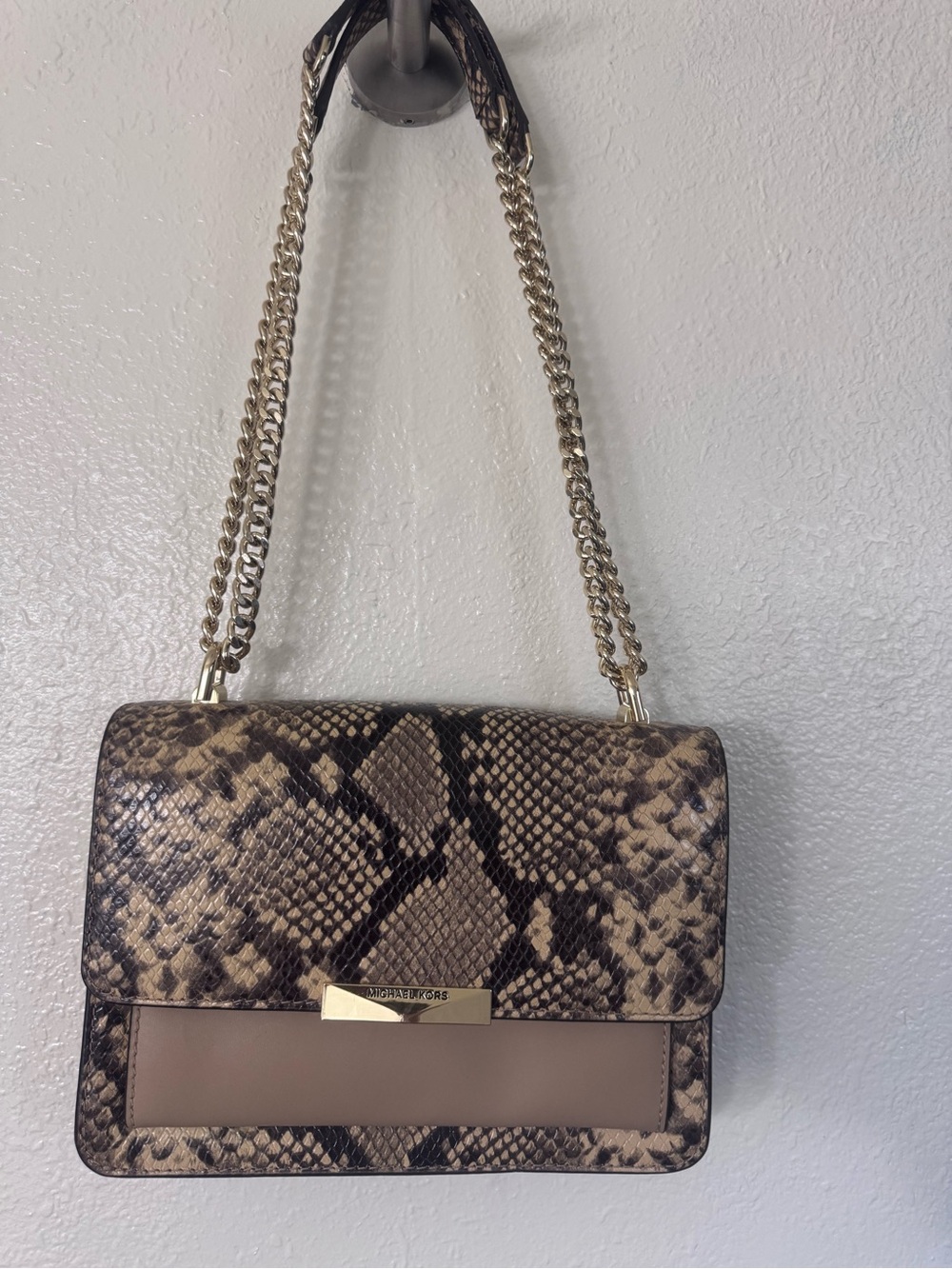 Michael Kors Snake-Print Shoulder Bag in Beige and Black